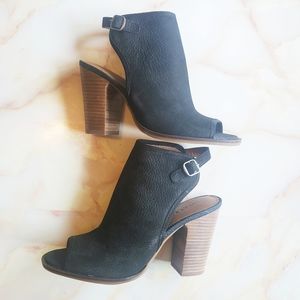Lucky Brand Lisza Black Leather Open Toe Bootie